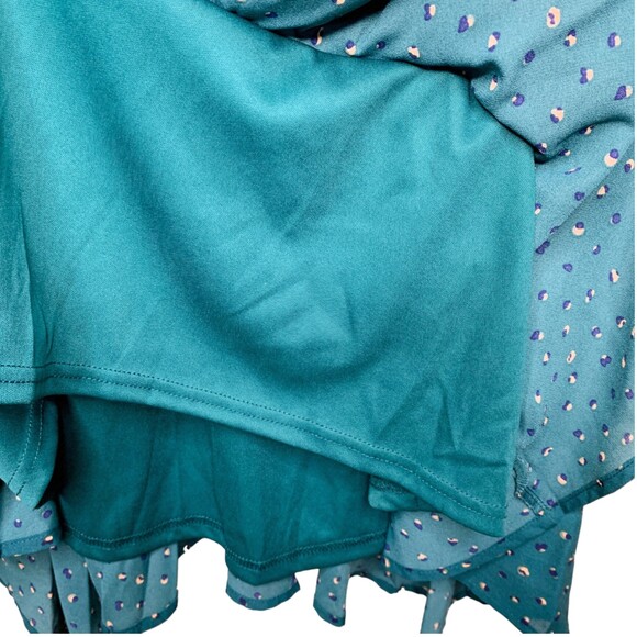 Andree by Unit long sleeve tiered dress teal green printed size large - Picture 11 of 12